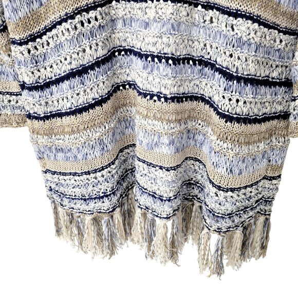 Chico's Open Front Striped Knit Cardigan With Fringe Hem Chico's 2, Women's Larg - Picture 5 of 5